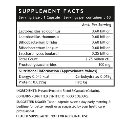 INLIFE Prebiotics and Probiotics Supplement (60 Capsules) - Image 3