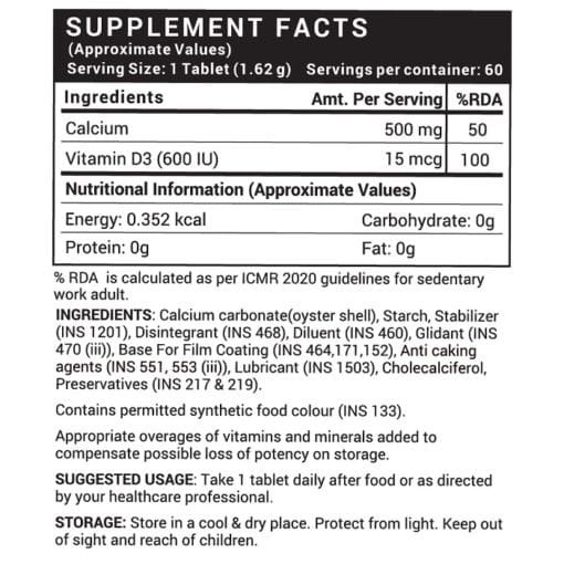 INLIFE Calcium with Vitamin D3 Supplement- 60 Tablets - Image 3