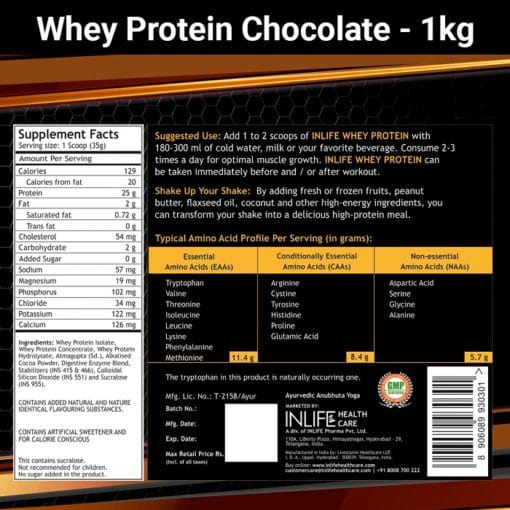 INLIFE Whey Protein Powder, Bodybuilding Supplement- 1kg - Image 2
