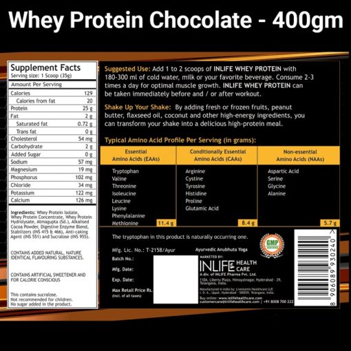 INLIFE Whey Protein Powder, Bodybuilding Supplement- 400gms - Image 2