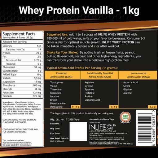 INLIFE Whey Protein Powder, Bodybuilding Supplement- 1kg - Image 3