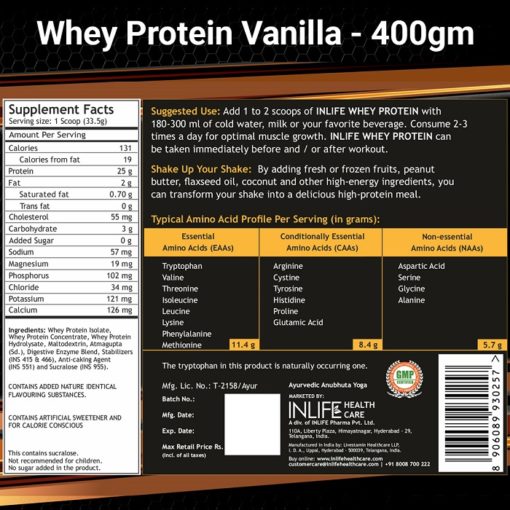 INLIFE Whey Protein Powder, Bodybuilding Supplement- 400gms - Image 3