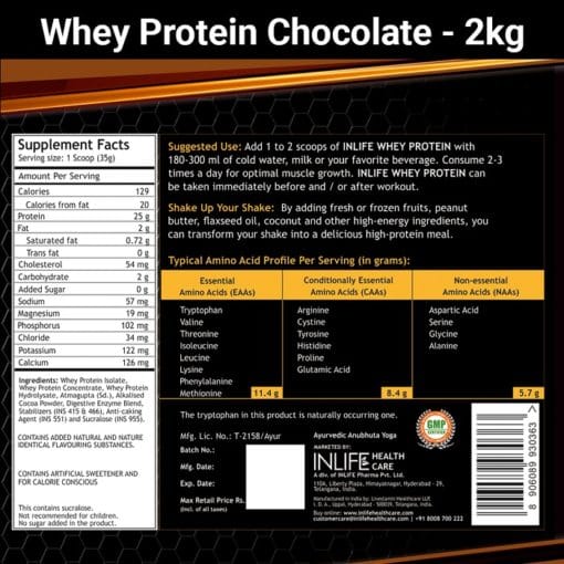 INLIFE Whey Protein Powder, Bodybuilding Supplement- 2kg - Image 2