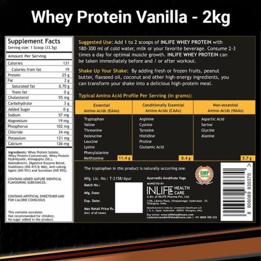 INLIFE Whey Protein Powder, Bodybuilding Supplement- 2kg - Image 3
