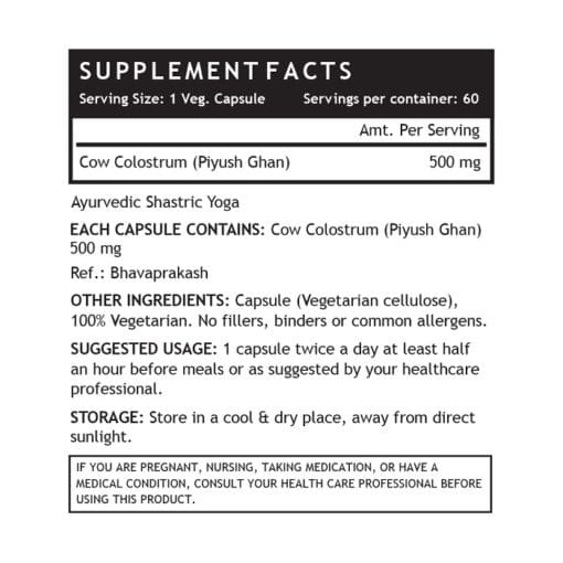 INLIFE Cow Colostrum Supplement, 500mg (60 Veg. Capsule) - Image 3
