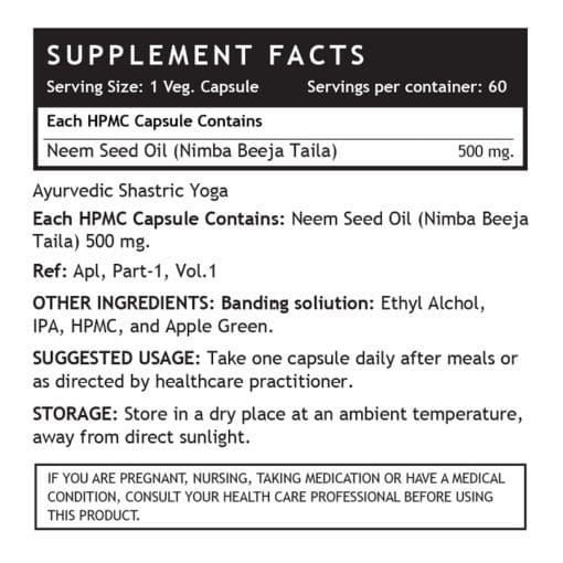 INLIFE™ Neem Seed Oil Supplement, 500mg (60 Vegetarian Capsules) - Image 4
