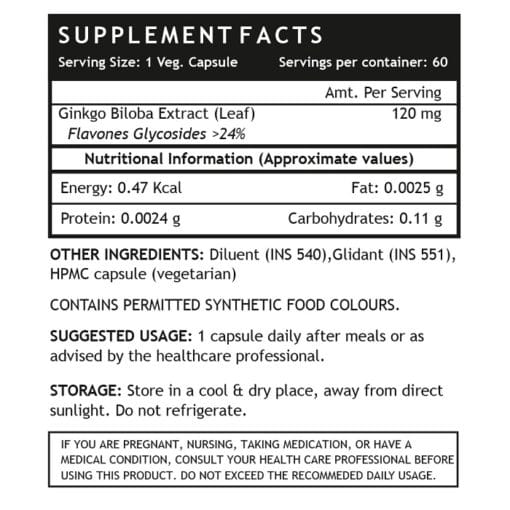 INLIFE Ginkgo Biloba Supplement, 120mg - 60 Vegetarian Capsules - Image 3
