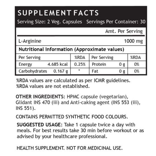 INLIFE™ L-Arginine (1000mg) Serving Supplement, 60 Vegetarian Capsules - Image 3