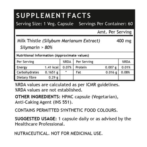 INLIFE Milk Thistle (80% Silymarin) 400mg, 60 Vegetarian Capsules - Image 3