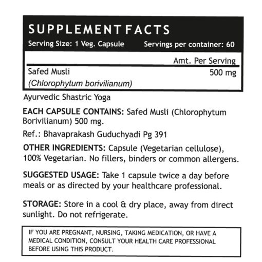 INLIFE Safed Musli Extract Supplement, 500mg - 60 Vegetarian Capsules - Image 2