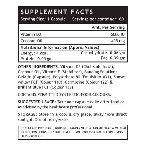 INLIFE Vitamin D3 5000 IU Supplement - 60 Liquid Filled Capsules - Image 2