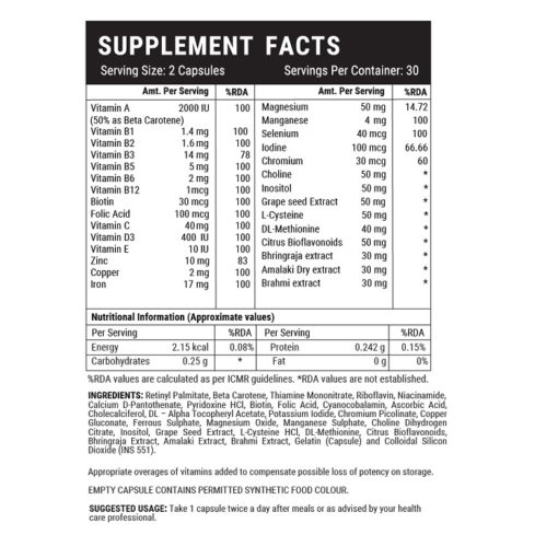 INLIFE Advanced Hair, Skin, and Nails Supplement with Biotin, Amino Acids & Herbal Extracts - 60 Capsules - Image 3