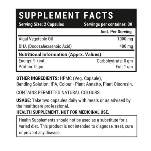 INLIFE Vegetarian DHA, Omega 3 Algal Oil Supplement, 400mg per serving - 60 Vegetarian Capsules - Image 4
