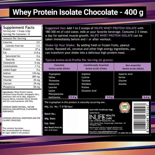 INLIFE 100% Isolate Whey Protein Powder Supplement - 400grams (Chocolate) - Image 2