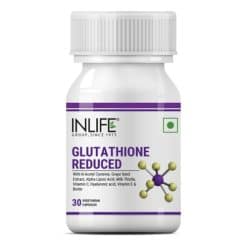 INLIFE L Glutathione Reduced Supplement, Vitamin C, Milk Thistle, Grape Seed Extract, Biotin 1000mg - 30 Veg Capsule
