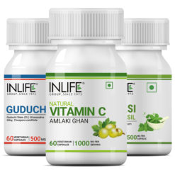 INLIFE Natural Immunity Essential Combo Pack 1 - Amla (Natural Vitamin C), Guduchi (Giloy) & Tulsi Supplement