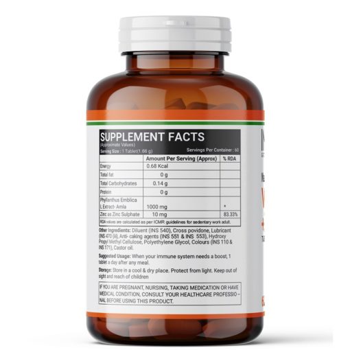 INLIFE Natural Vitamin C 1000mg Amla Extract with Zinc 10mg Immunity Essential Supplement - 60 Tablets - Image 2
