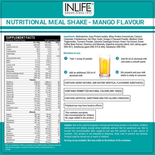 INLIFE Nutritional Meal Shake, Men Women, Meal Replacement Protein Shake with Weight Management Ayurvedic Herbs, 11g Protein, 0g Added Sugar (500g, 16 Servings) - Image 4