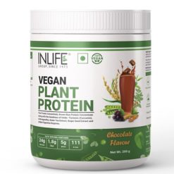 INLIFE Vegan Plant Based Protein Powder 24g Protein (Pea & Brown Rice) with Ayurvedic Herbs (Chocolate Flavour)