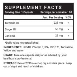Turmeric Ginger Garlic Oil Supplement Facts