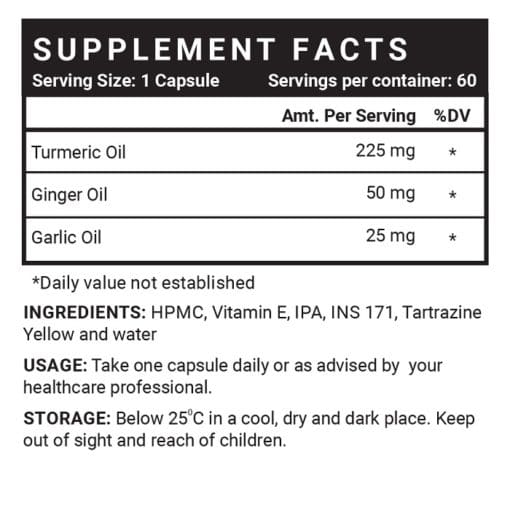 Turmeric Ginger Garlic Oil Supplement Facts
