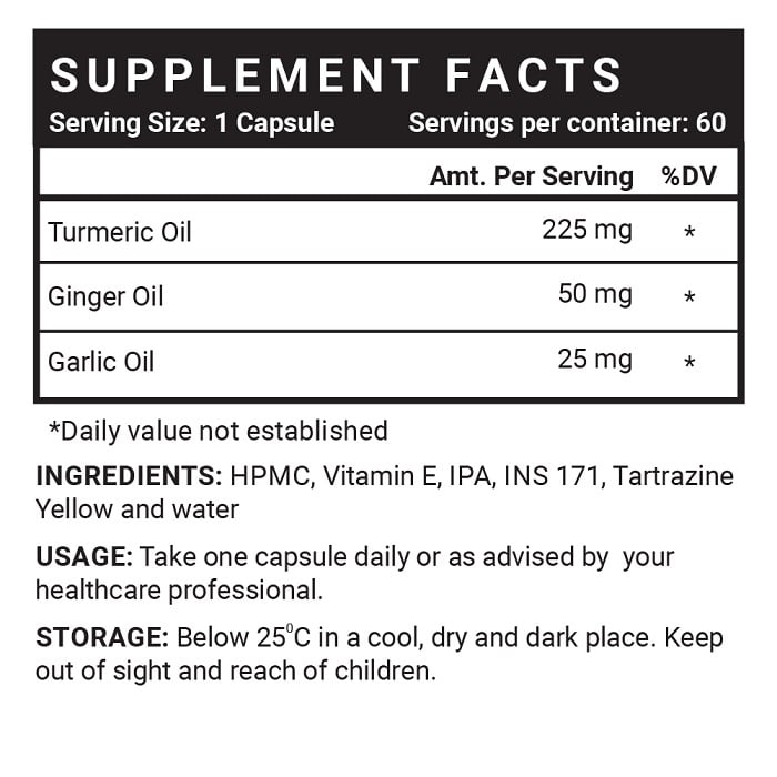 Turmeric Ginger Garlic Oil Supplement Facts