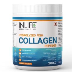 INLIFE Hydrolyzed Marine Fish Collagen Peptides Powder, Clinically Proven (with Biotin, Hyaluronic acid & Vitamin C) Supplement for Skin, Hair-Men & Women, Type 1 Collagen, 200 grams