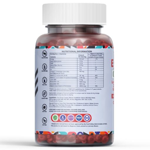 INLIFE Eye Care Supplement for Kids, Adults with Lutein, Zeaxanthin, Omega 3 DHA, Astaxanthin, Vitamin A, C & E - 30 Gummies (Strawberry Mix) - Image 2