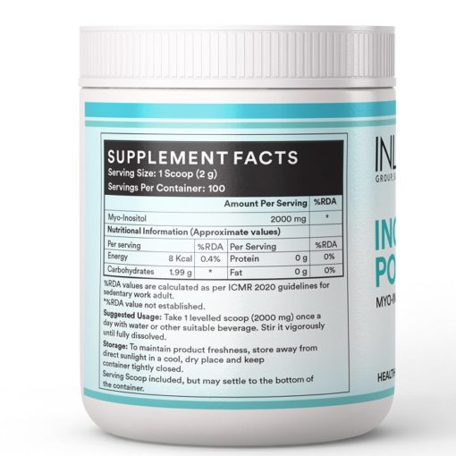 INLIFE Myo Inositol Powder Supplement 2000mg for PCOS, Insulin Resistance, Relaxation, 200g - Image 2