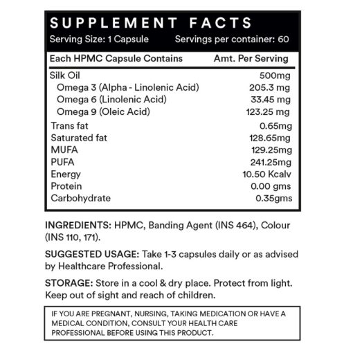 INLIFE Silk Oil Veg Omega 3 6 9 Capsules, Daily Health Supplement for Heart Health, Men Women, 500mg - 60 Vegetarian Capsules - Image 2