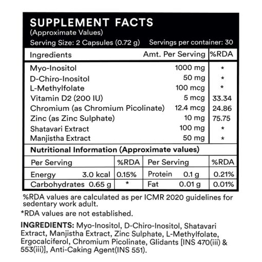 INLIFE PCOS Supplements for Women, PCOS Balance Capsule with Myo-Inositol D-Chiro-Inositol - 60 Vegetarian Capsules - Image 2