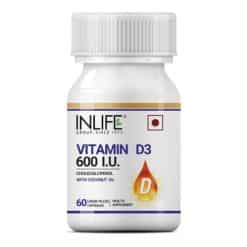 INLIFE Vitamin D3 600 IU Cholecalciferol Supplement for Bone Health, Immunity - 60 Liquid Filled Capsules